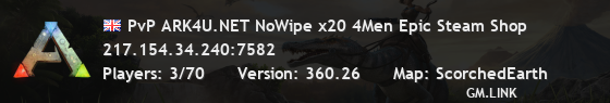 PvP ARK4U.NET NoWipe x20 4Men Epic Steam Shop
