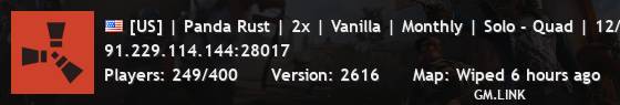 [US] | Panda Rust | 2x | Vanilla | Monthly | Solo - Quad | 12/4