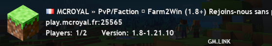 MCROYAL » PvP/Faction ⚔ Farm2Win (1.8+) Rejoins-nous sans plus attendre